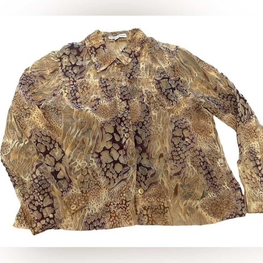 Bamboo Traders Sheer Button Down - Womans Size XL - Brown